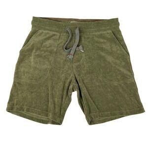 Iron and Resin Mens Terry Cloth Shorts  Size 30 Green Drawstring Casual Beach